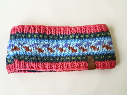 Salmon with Light Blue Arctic Wool Lined Headband