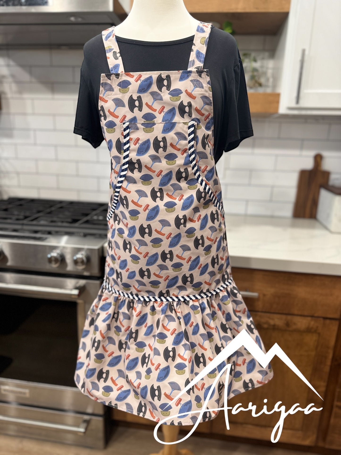 Ulu Commander Apron - Navy & White Braided Trim